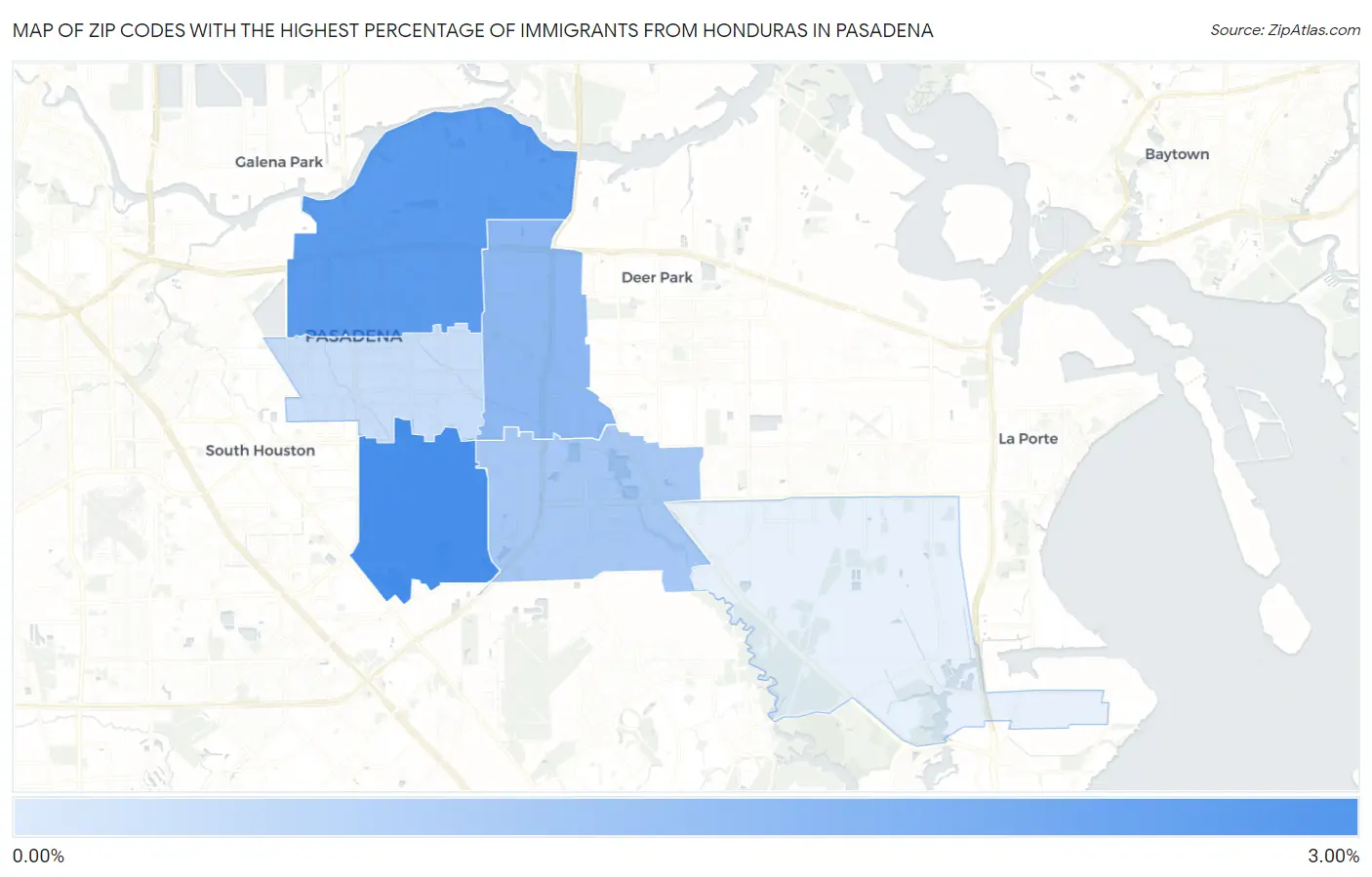 Zip Codes with the Highest Percentage of Immigrants from Honduras in Pasadena Map