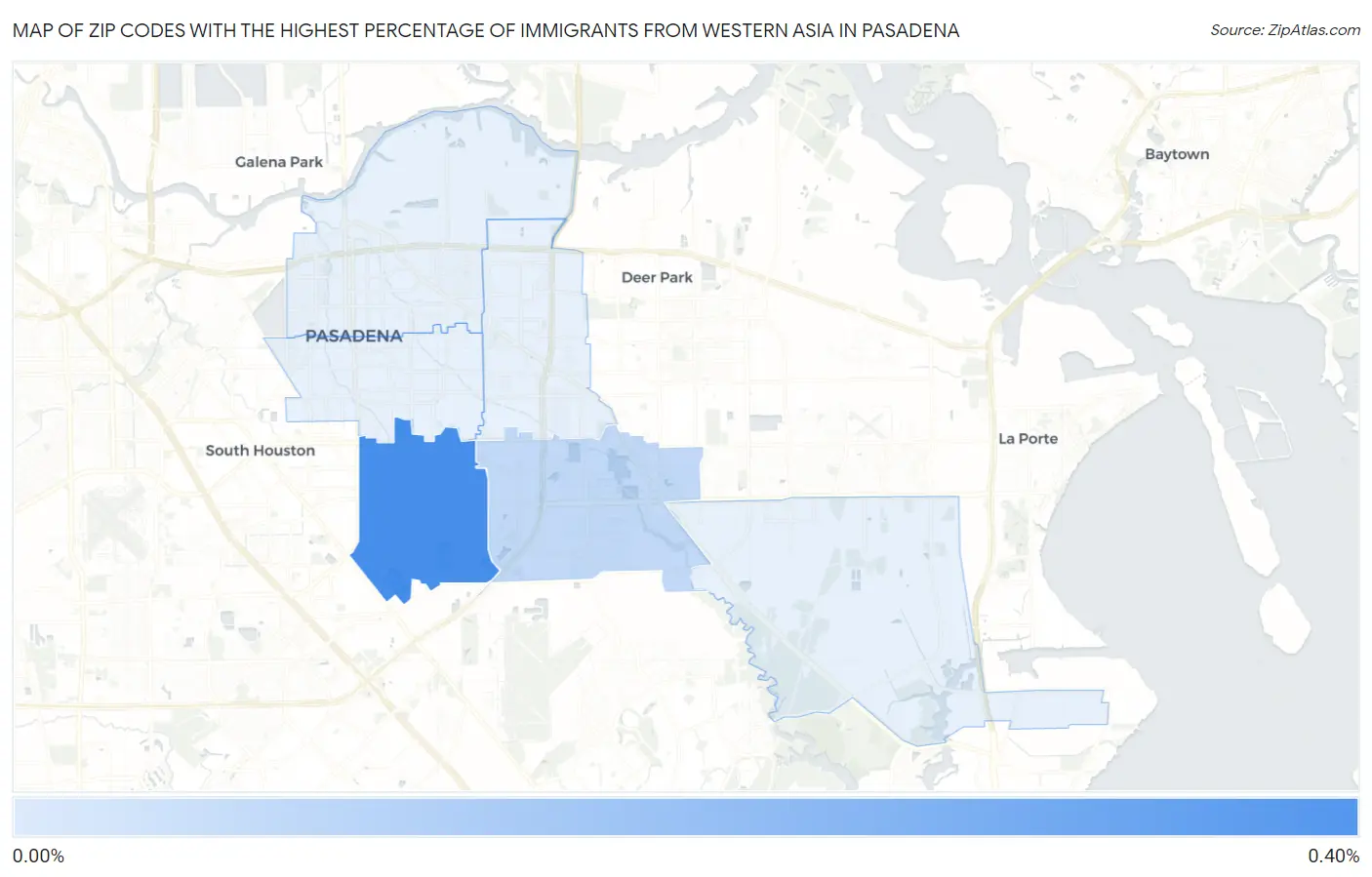 Zip Codes with the Highest Percentage of Immigrants from Western Asia in Pasadena Map