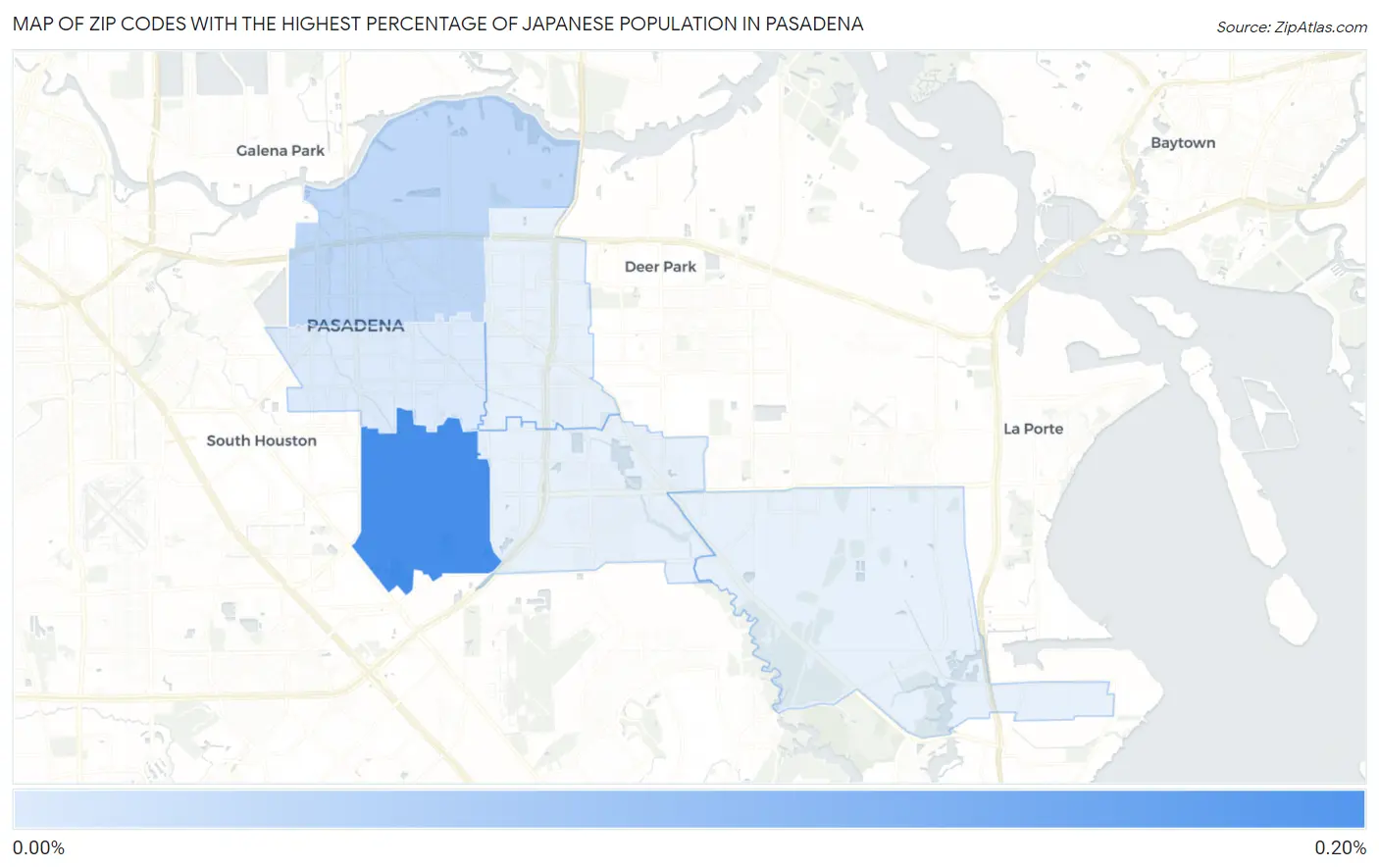 Zip Codes with the Highest Percentage of Japanese Population in Pasadena Map