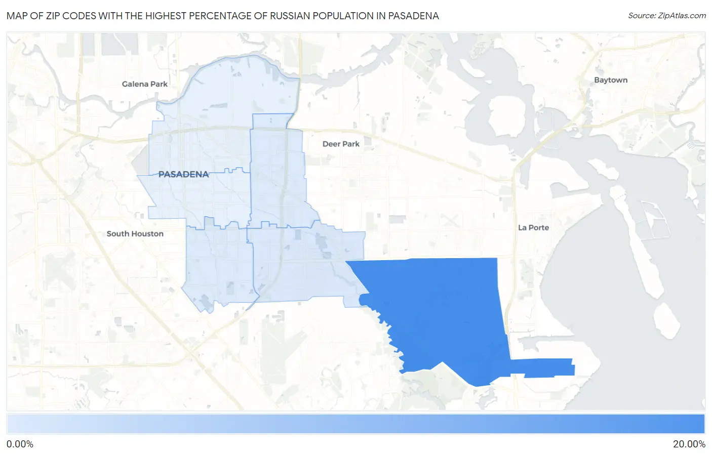 Zip Codes with the Highest Percentage of Russian Population in Pasadena Map