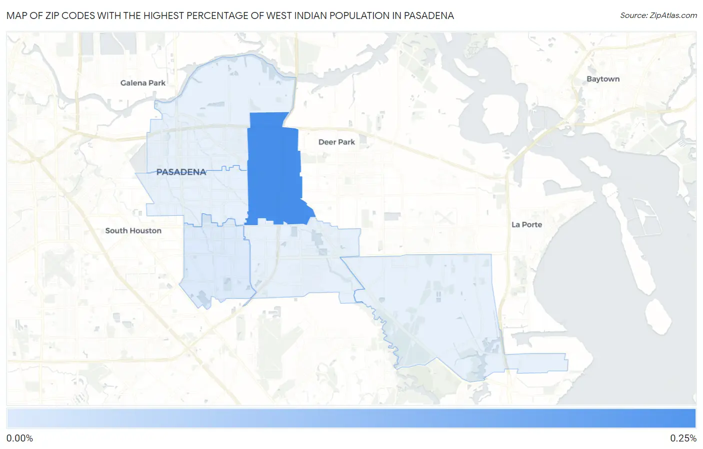 Zip Codes with the Highest Percentage of West Indian Population in Pasadena Map