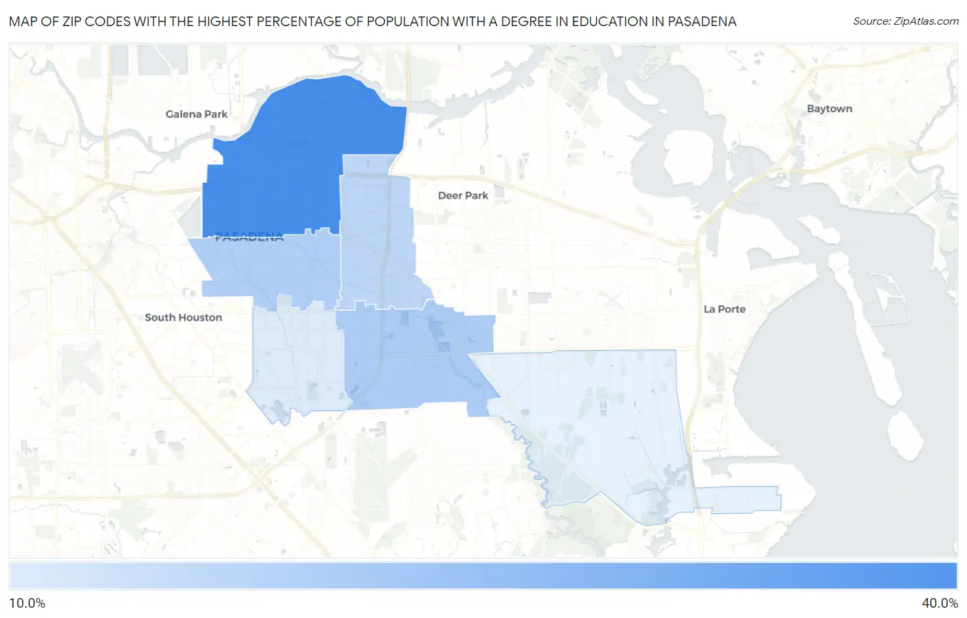 Zip Codes with the Highest Percentage of Population with a Degree in Education in Pasadena Map