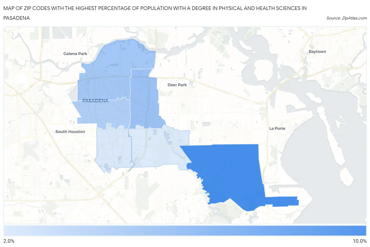 Zip Codes with the Highest Percentage of Population with a Degree in Physical and Health Sciences in Pasadena Map