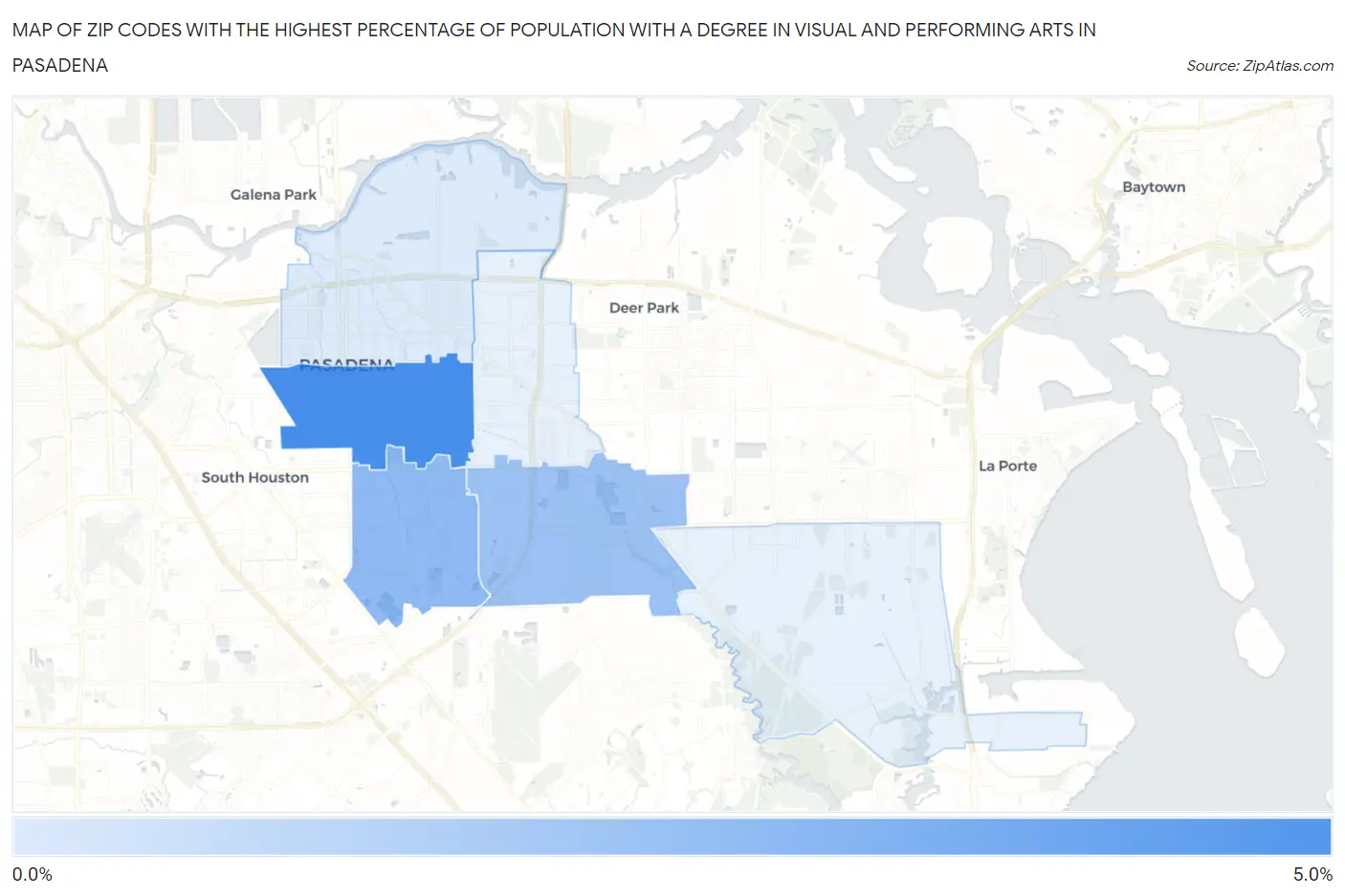 Zip Codes with the Highest Percentage of Population with a Degree in Visual and Performing Arts in Pasadena Map