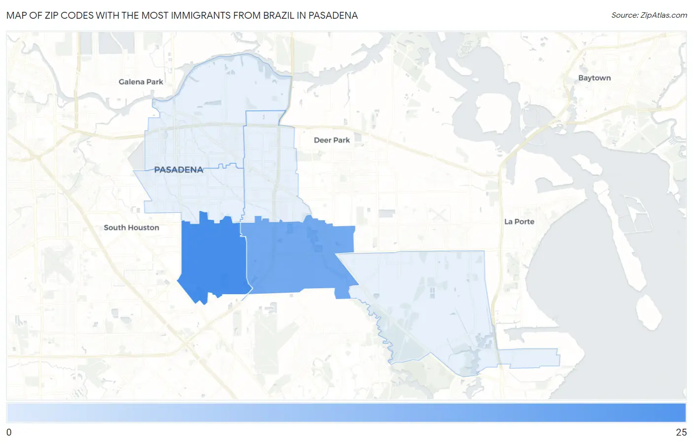 Zip Codes with the Most Immigrants from Brazil in Pasadena Map