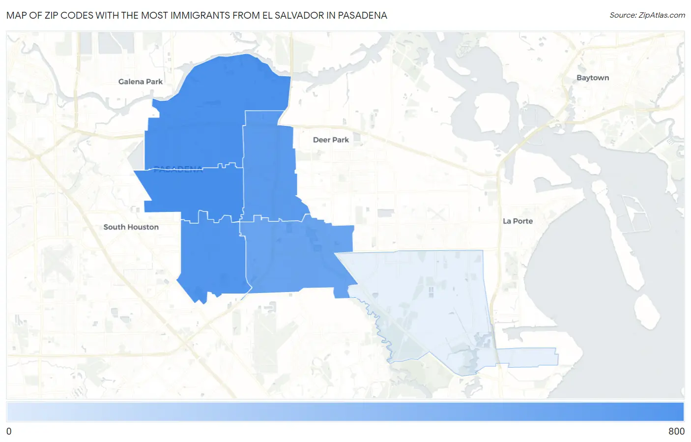Zip Codes with the Most Immigrants from El Salvador in Pasadena Map