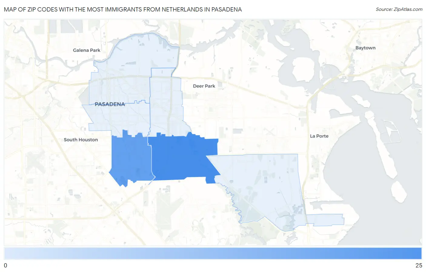 Zip Codes with the Most Immigrants from Netherlands in Pasadena Map