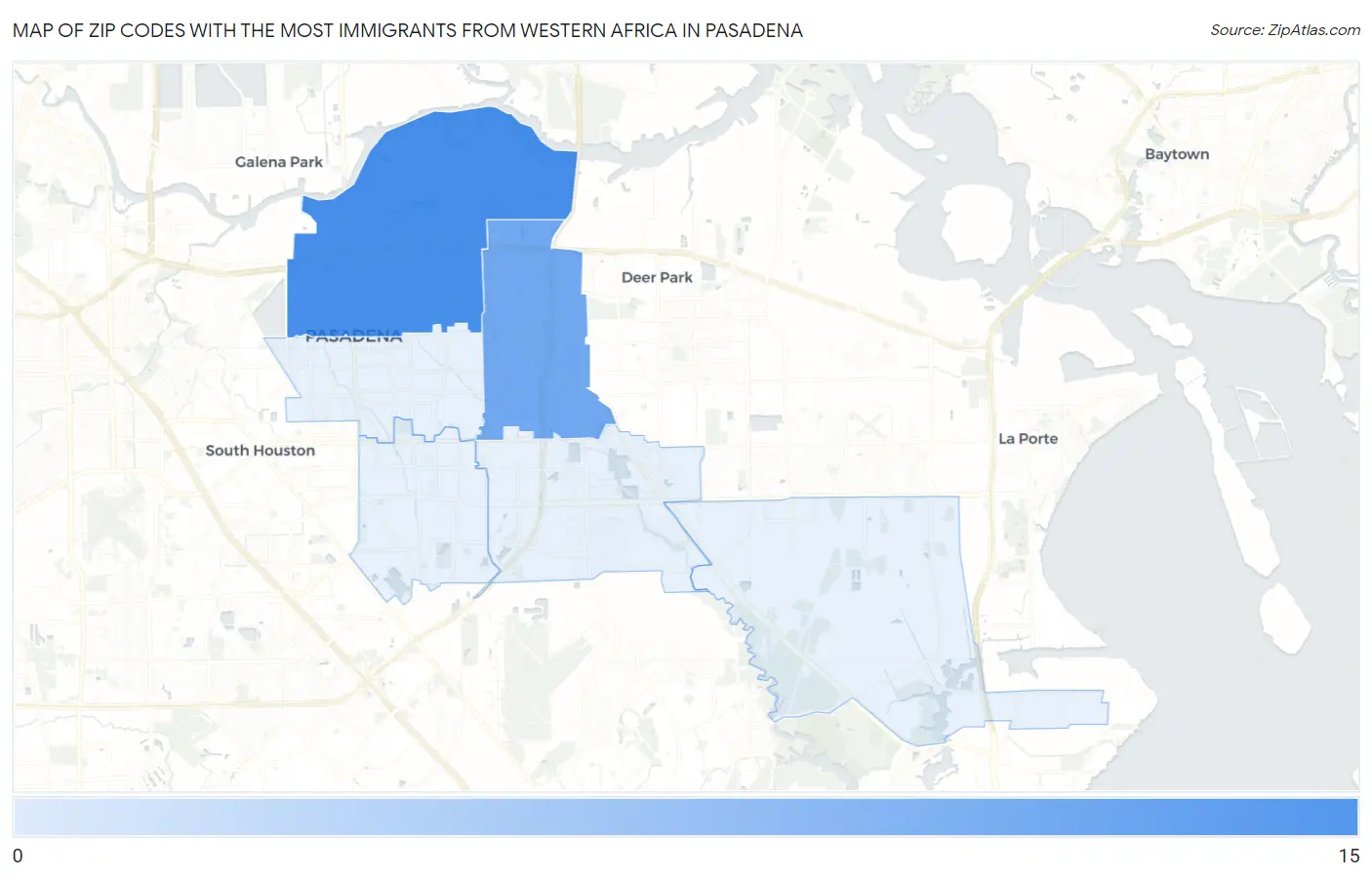 Zip Codes with the Most Immigrants from Western Africa in Pasadena Map