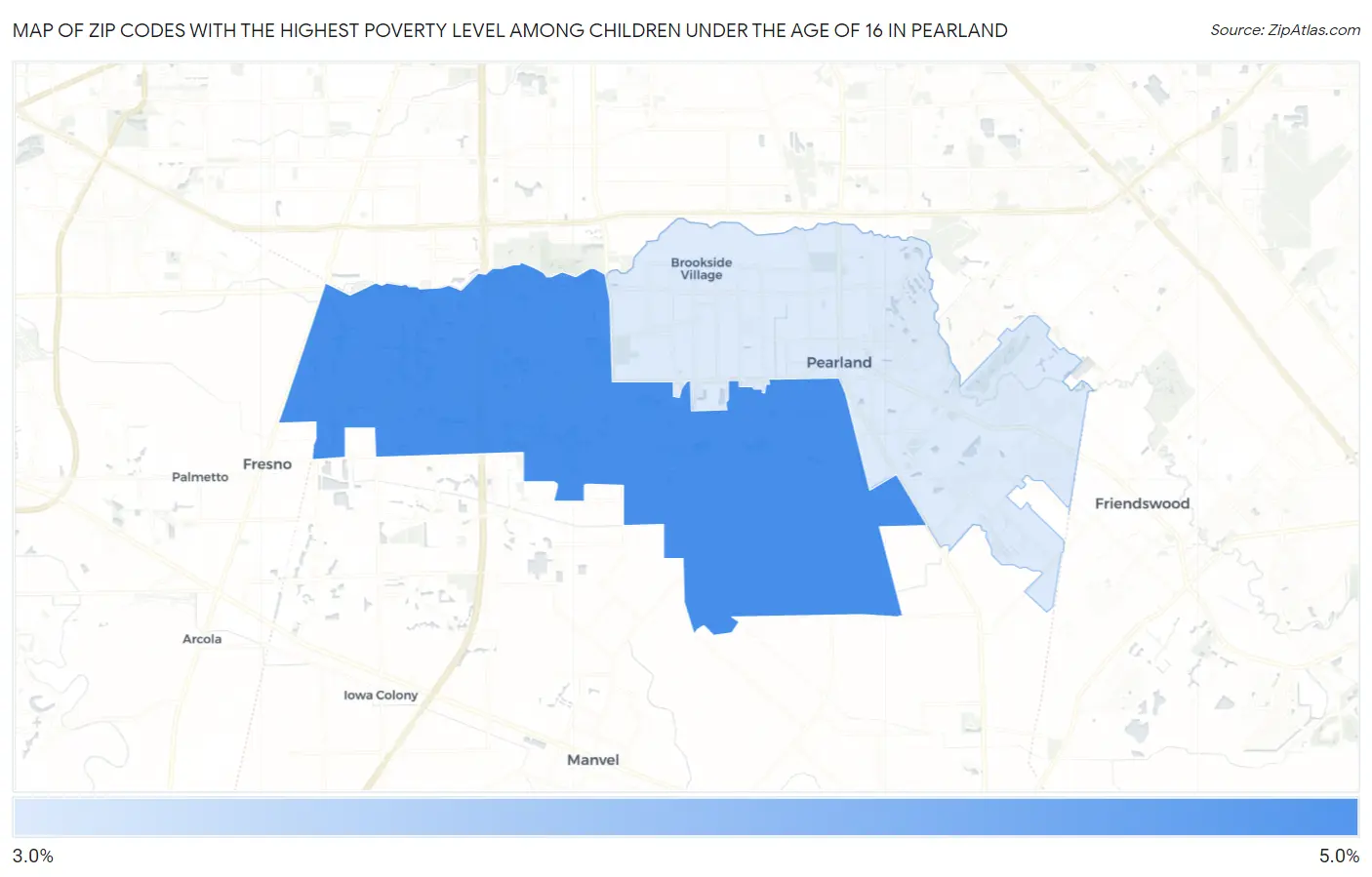 Zip Codes with the Highest Poverty Level Among Children Under the Age of 16 in Pearland Map