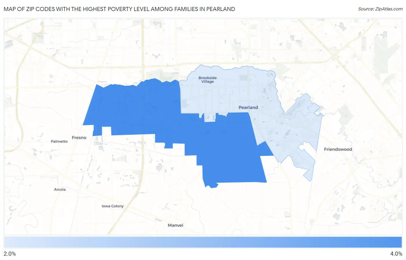 Zip Codes with the Highest Poverty Level Among Families in Pearland Map