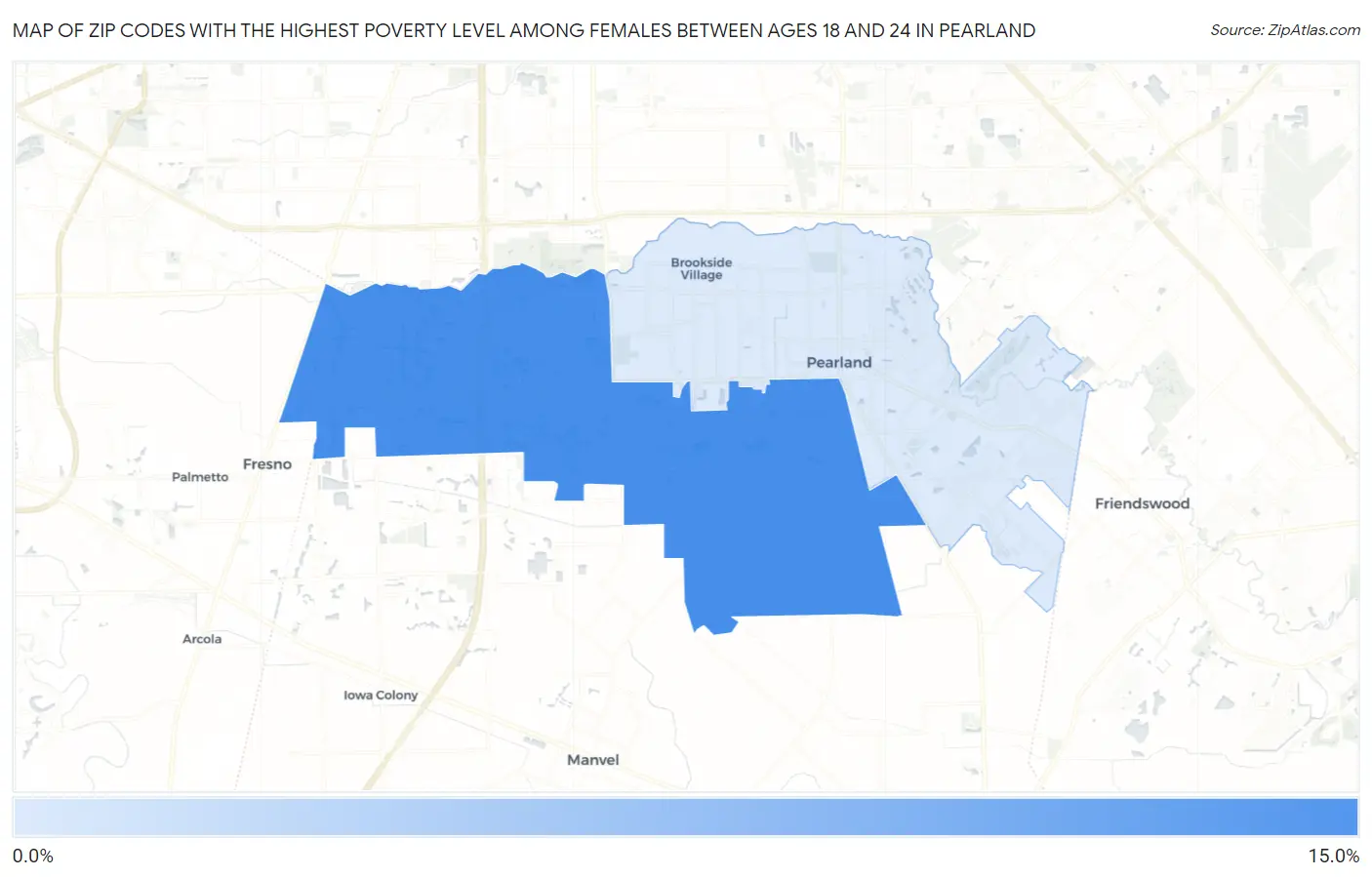 Zip Codes with the Highest Poverty Level Among Females Between Ages 18 and 24 in Pearland Map