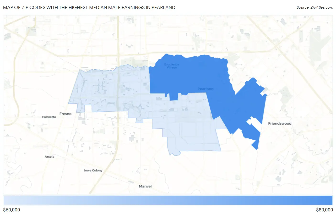 Zip Codes with the Highest Median Male Earnings in Pearland Map