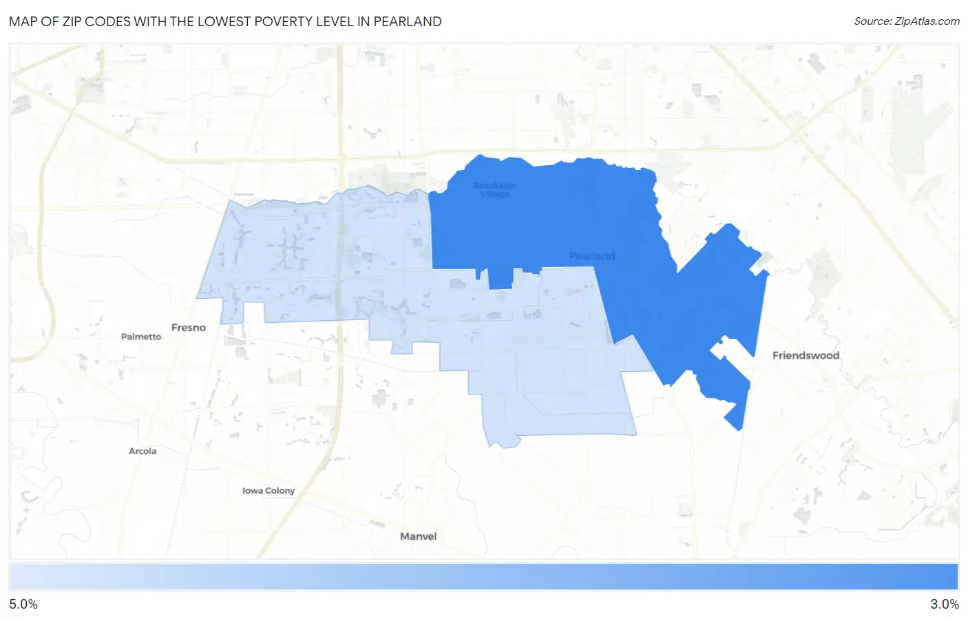 Zip Codes with the Lowest Poverty Level in Pearland Map