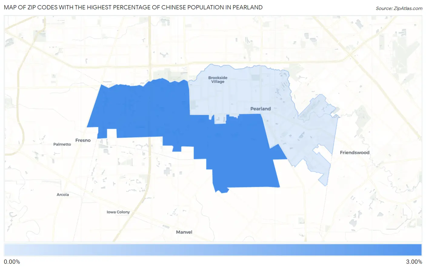 Zip Codes with the Highest Percentage of Chinese Population in Pearland Map