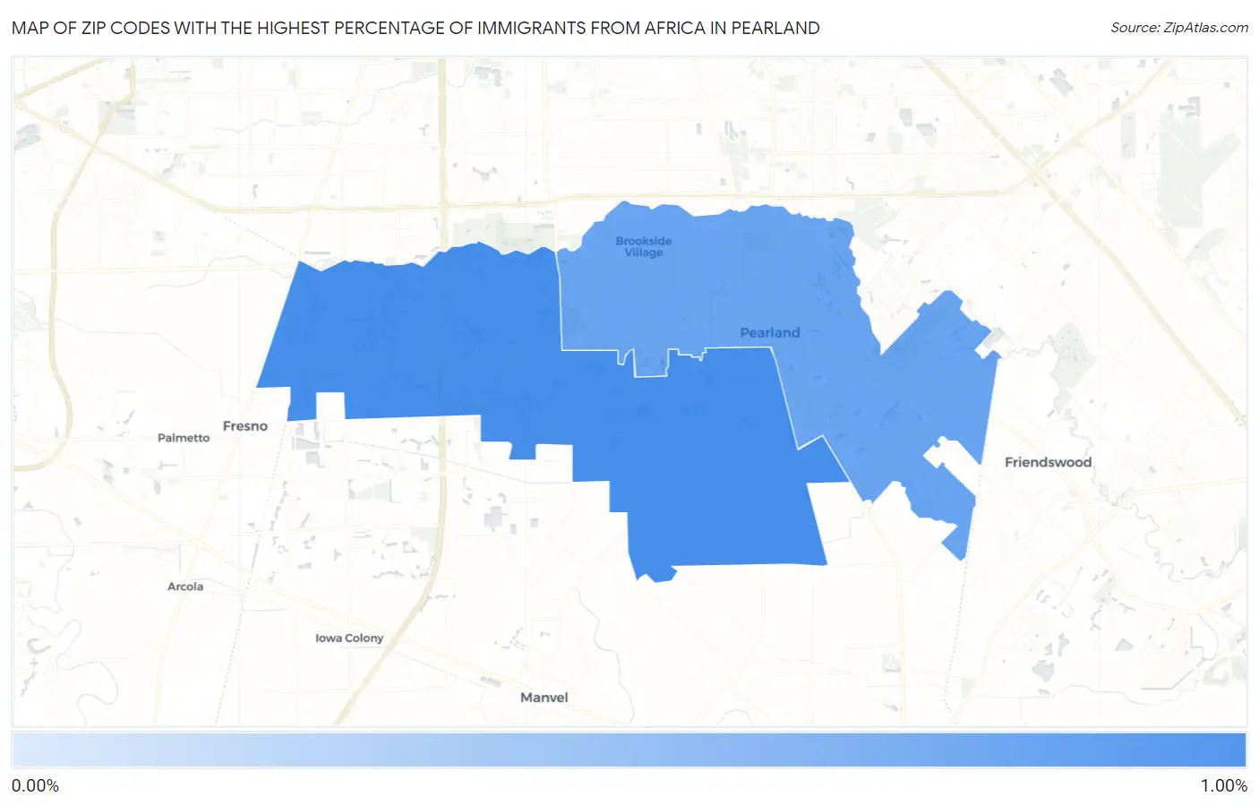 Zip Codes with the Highest Percentage of Immigrants from Africa in Pearland Map