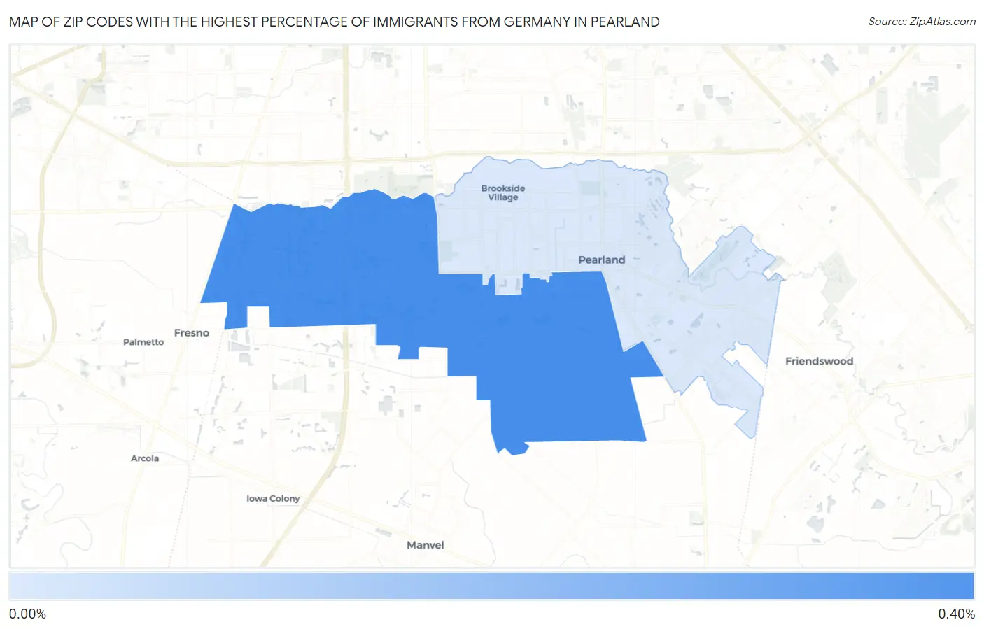 Zip Codes with the Highest Percentage of Immigrants from Germany in Pearland Map