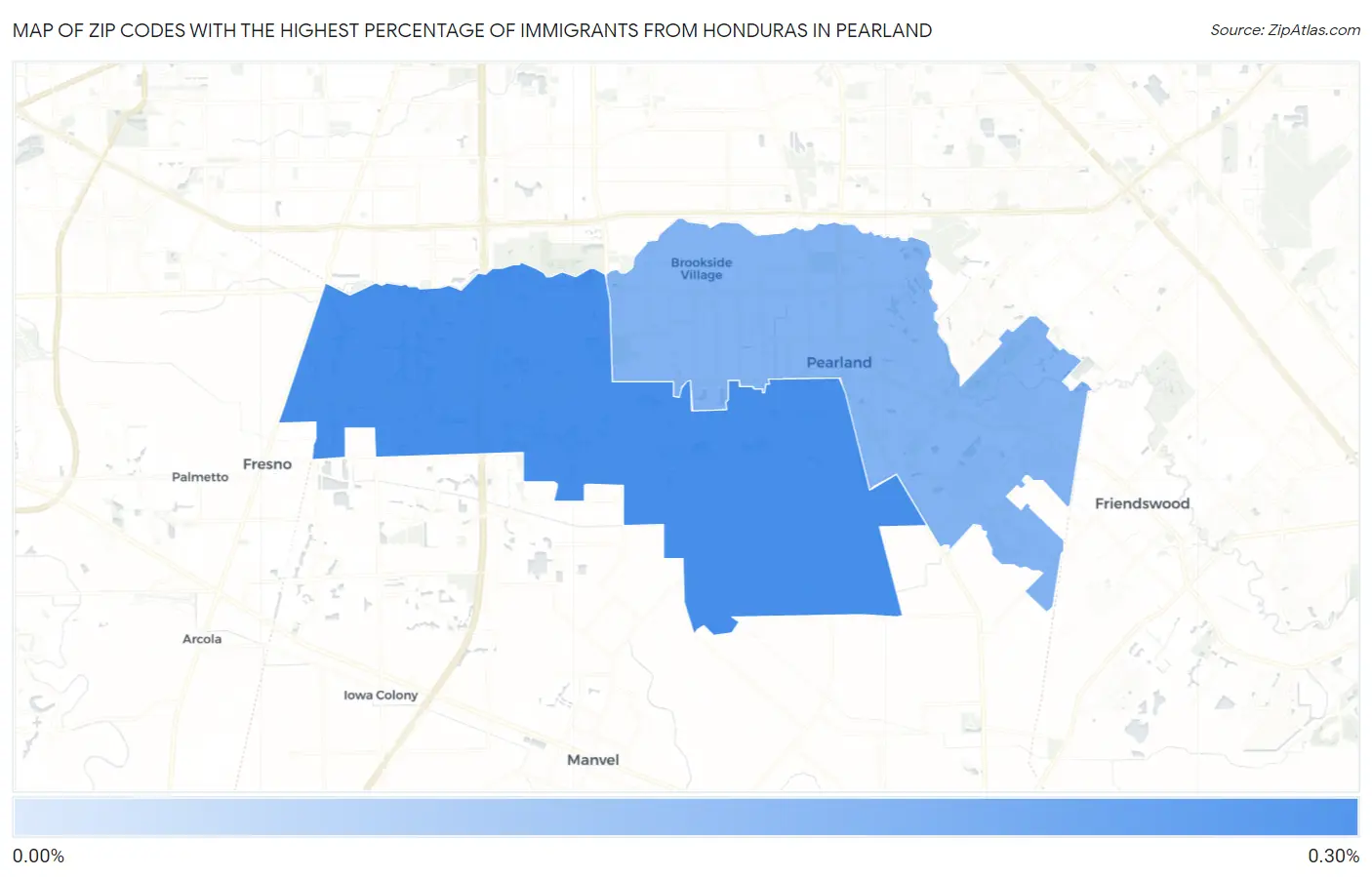 Zip Codes with the Highest Percentage of Immigrants from Honduras in Pearland Map