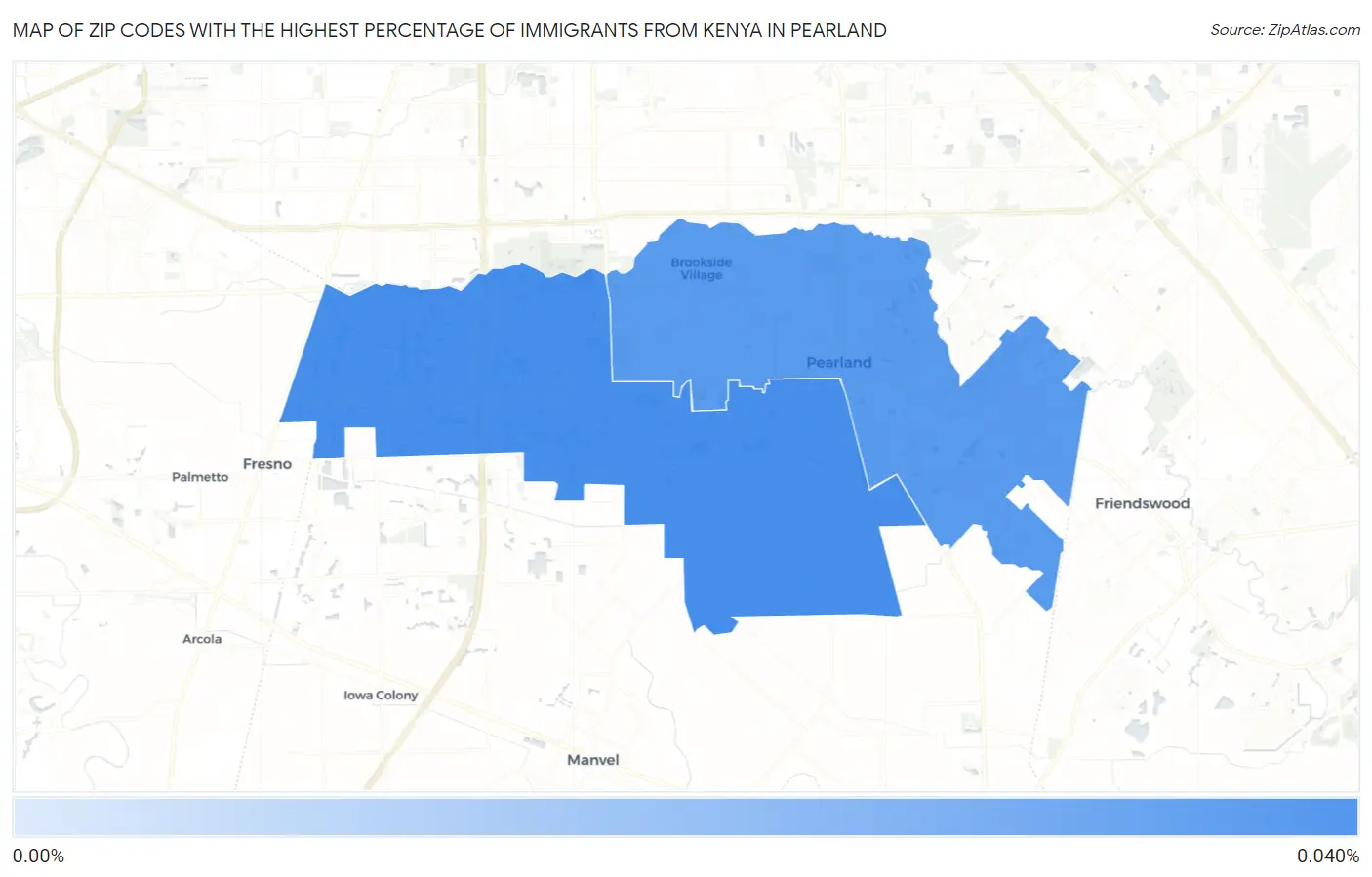 Zip Codes with the Highest Percentage of Immigrants from Kenya in Pearland Map