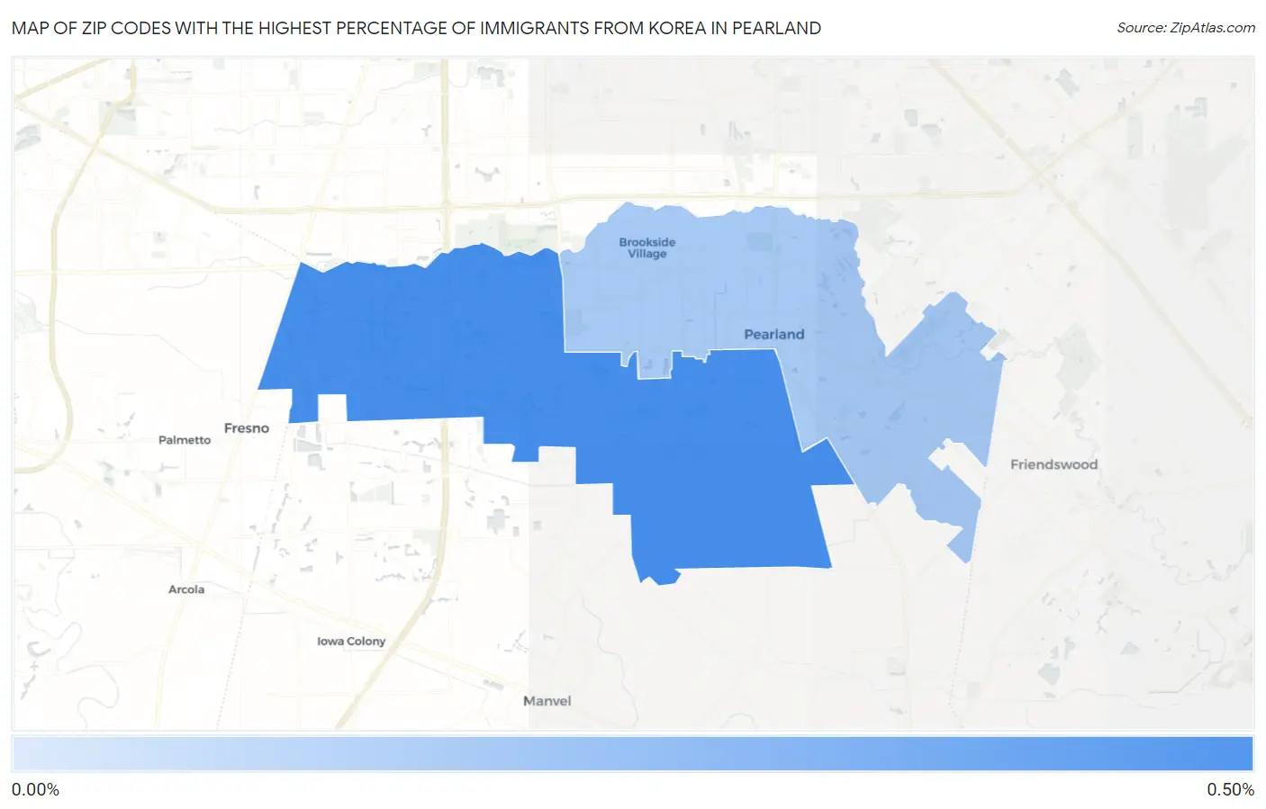 Zip Codes with the Highest Percentage of Immigrants from Korea in Pearland Map