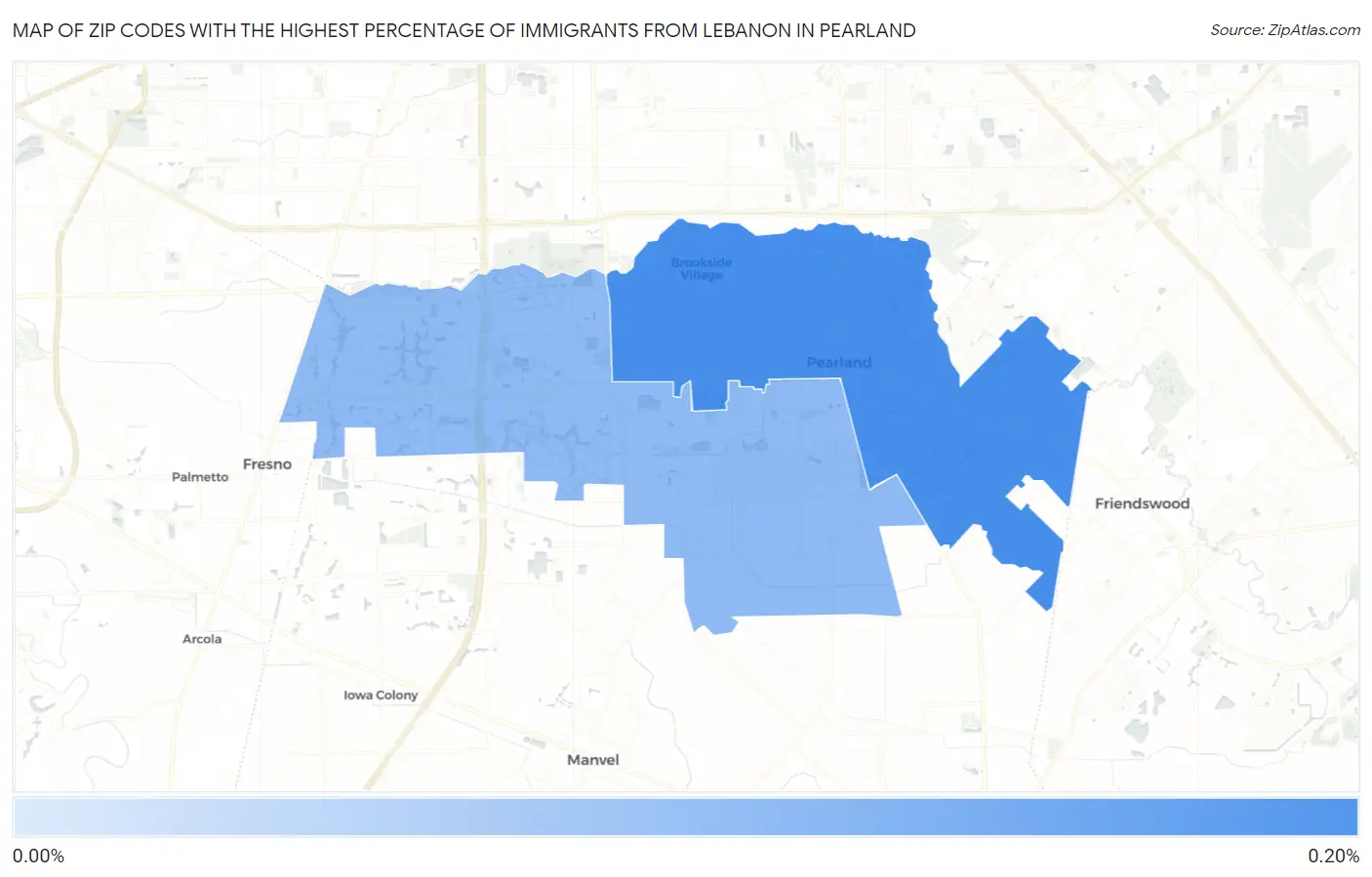 Zip Codes with the Highest Percentage of Immigrants from Lebanon in Pearland Map