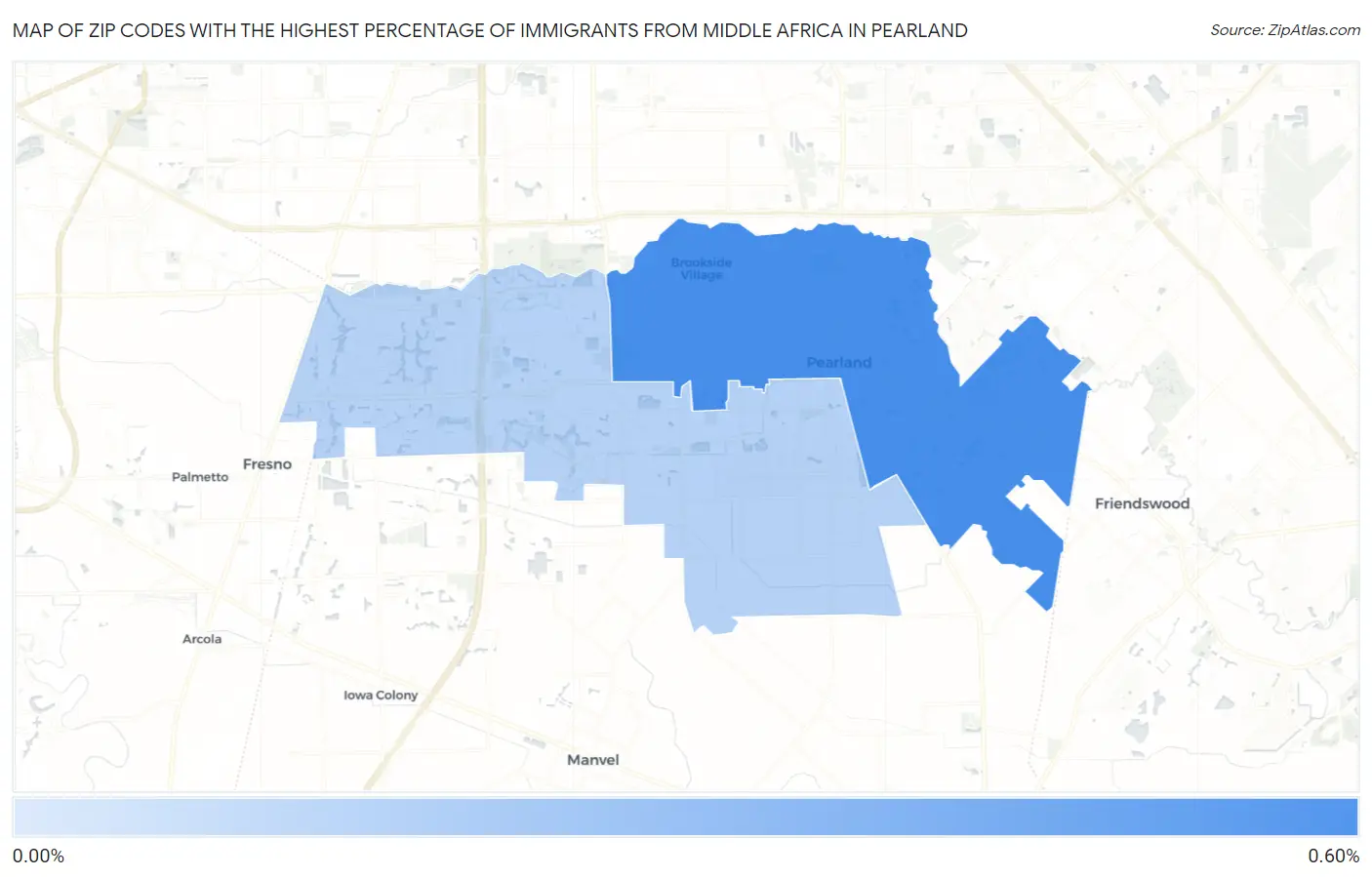 Zip Codes with the Highest Percentage of Immigrants from Middle Africa in Pearland Map