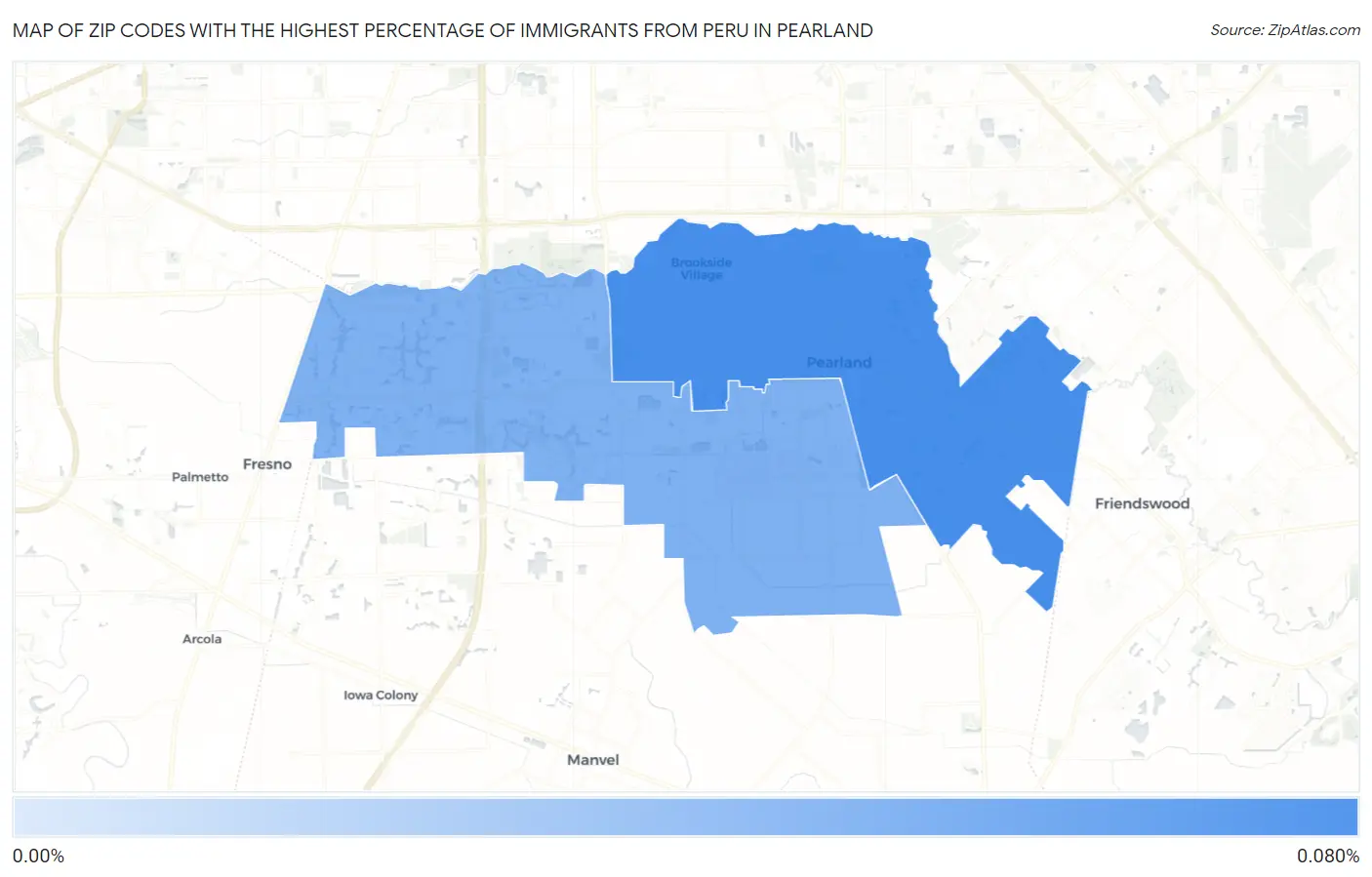 Zip Codes with the Highest Percentage of Immigrants from Peru in Pearland Map
