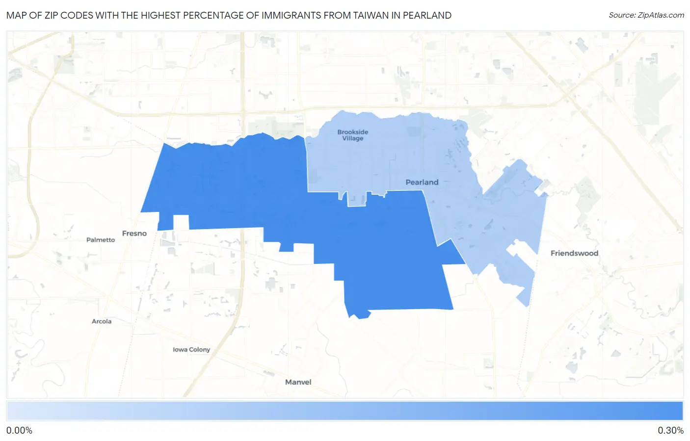 Zip Codes with the Highest Percentage of Immigrants from Taiwan in Pearland Map