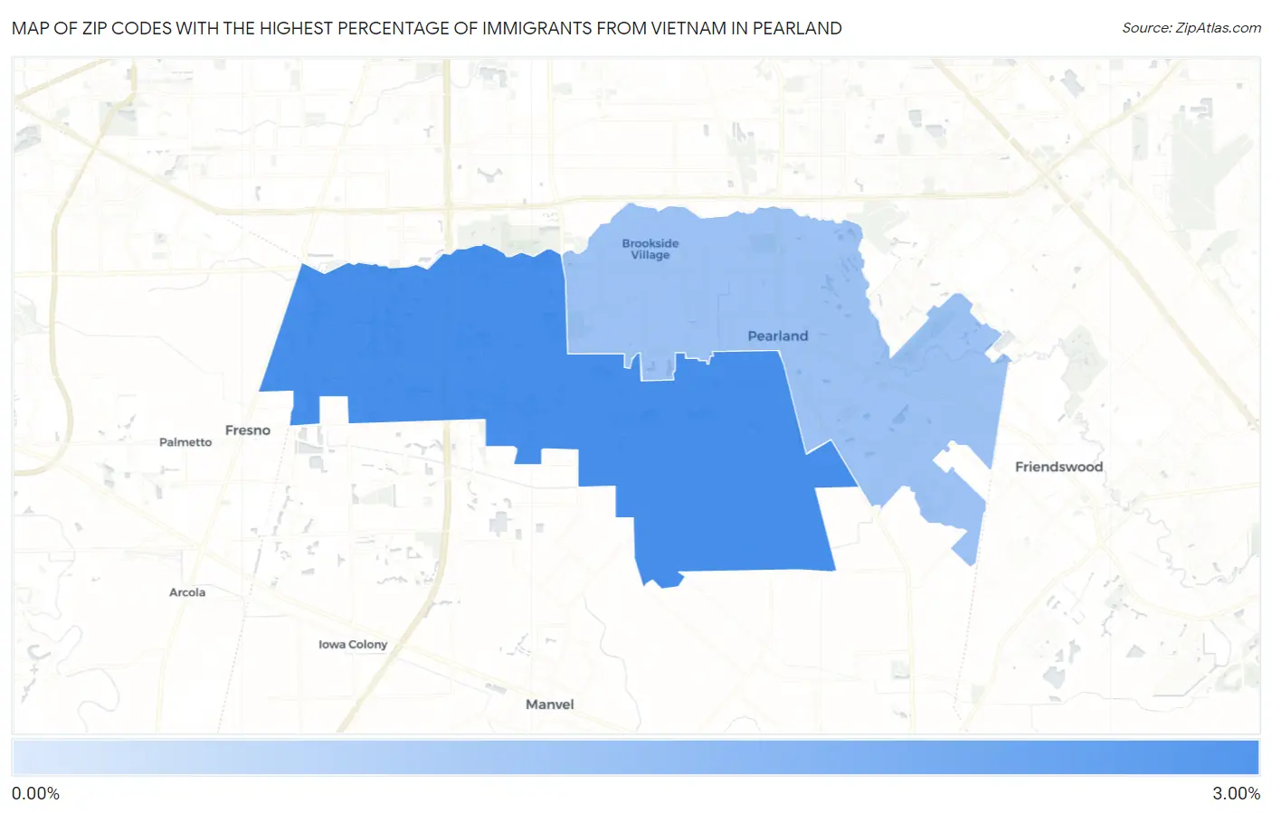 Zip Codes with the Highest Percentage of Immigrants from Vietnam in Pearland Map