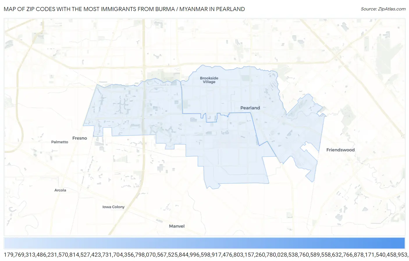 Zip Codes with the Most Immigrants from Burma / Myanmar in Pearland Map
