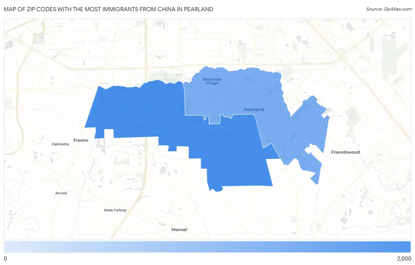 Zip Codes with the Most Immigrants from China in Pearland Map