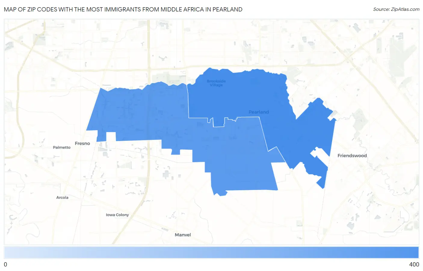 Zip Codes with the Most Immigrants from Middle Africa in Pearland Map