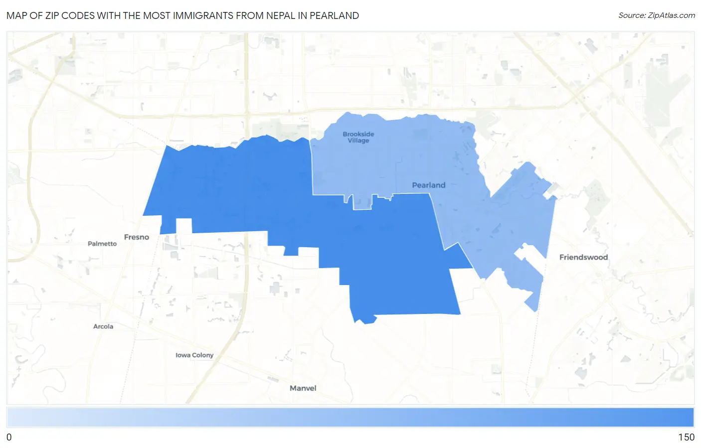 Zip Codes with the Most Immigrants from Nepal in Pearland Map