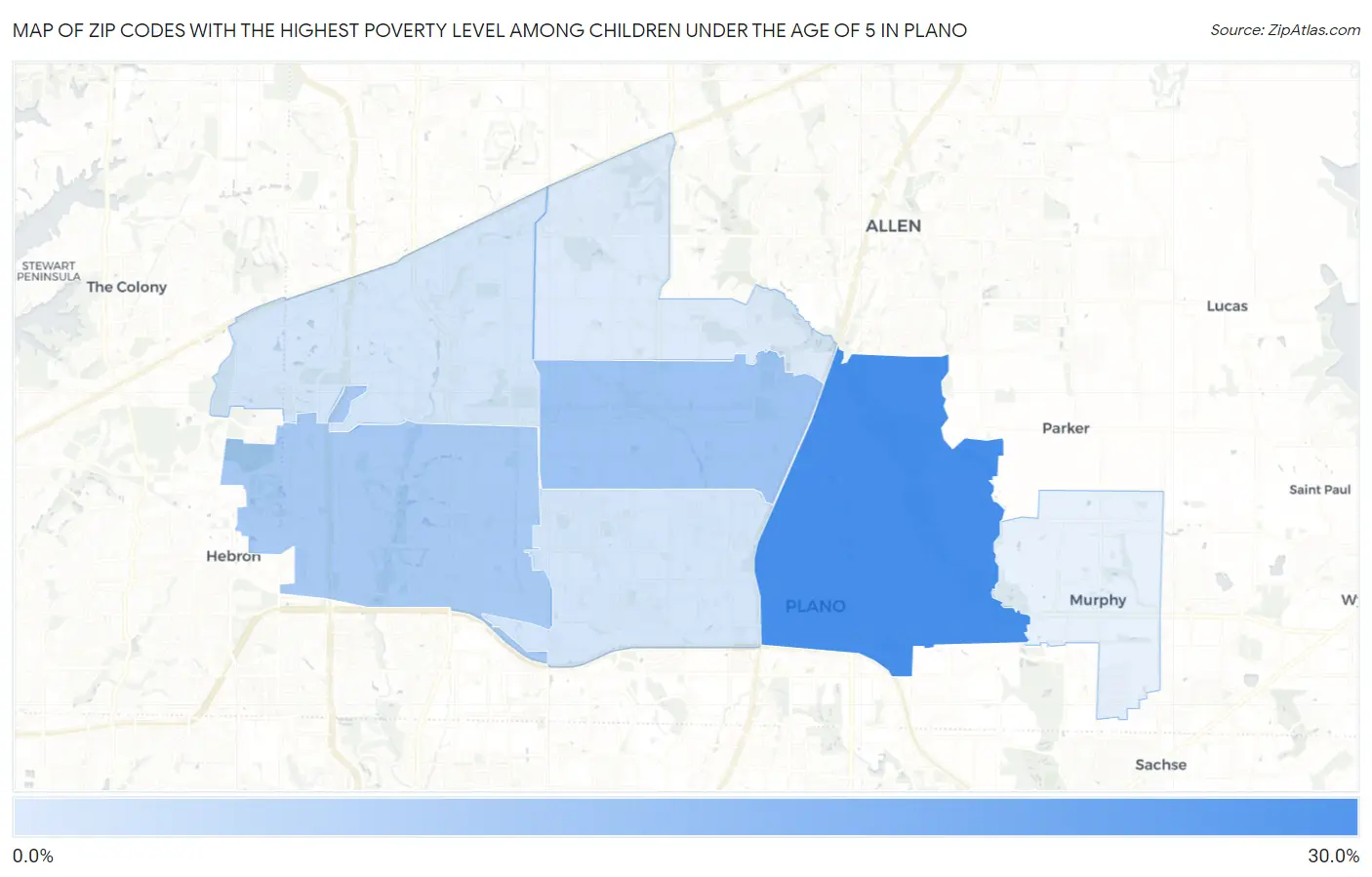 Zip Codes with the Highest Poverty Level Among Children Under the Age of 5 in Plano Map