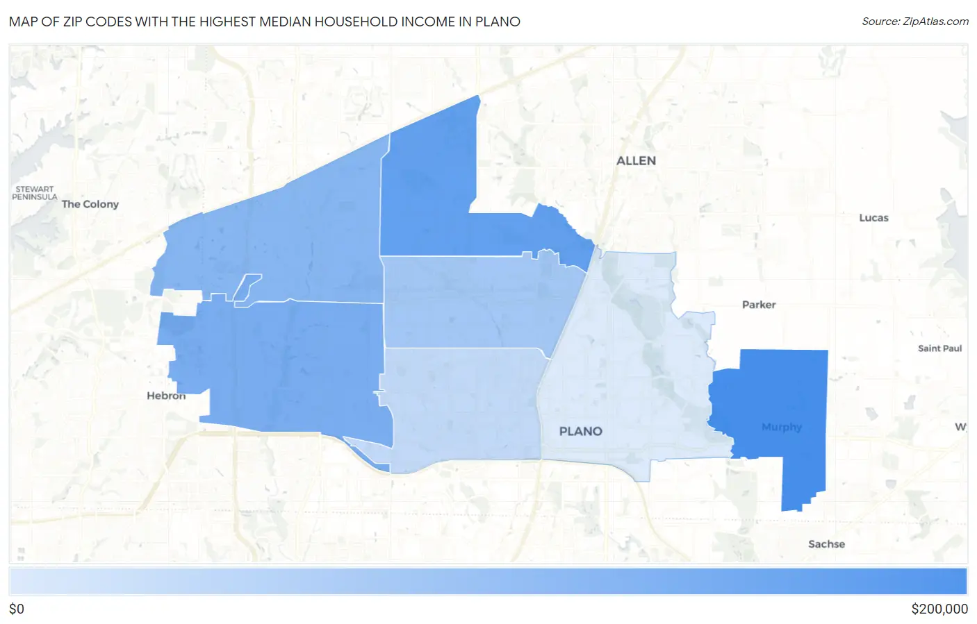 Zip Codes with the Highest Median Household Income in Plano Map