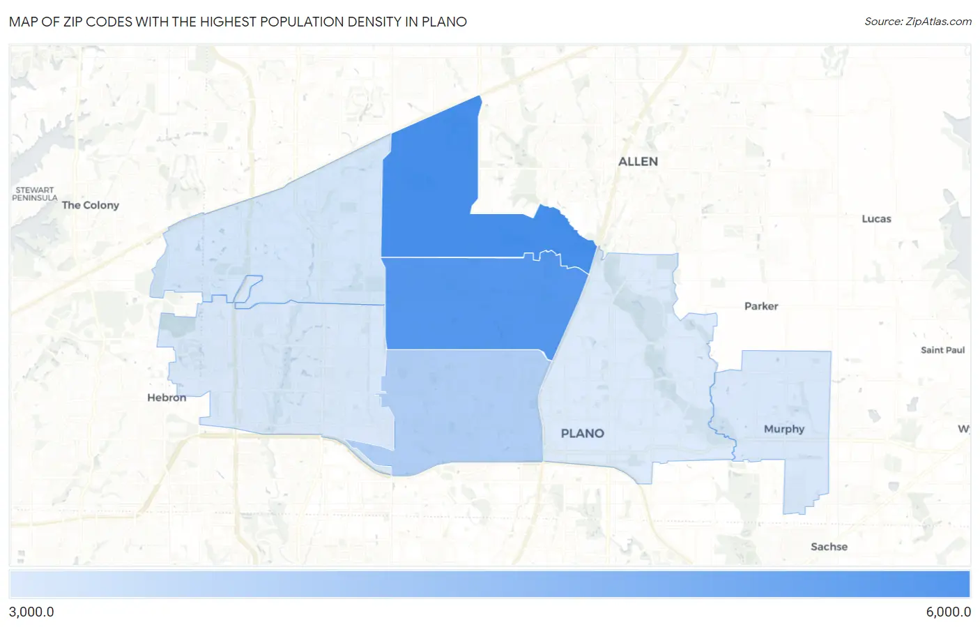 Zip Codes with the Highest Population Density in Plano Map