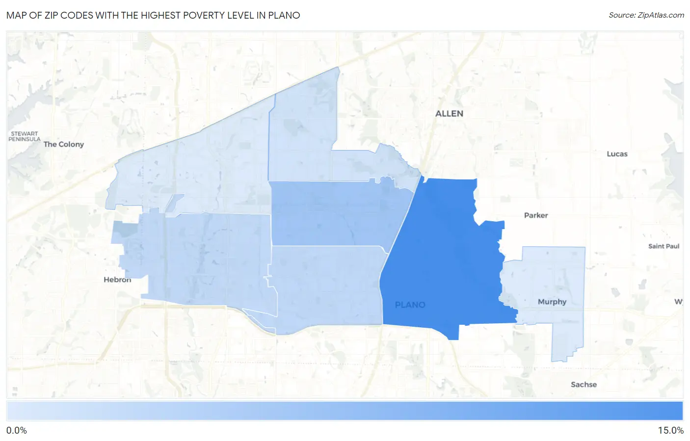 Zip Codes with the Highest Poverty Level in Plano Map