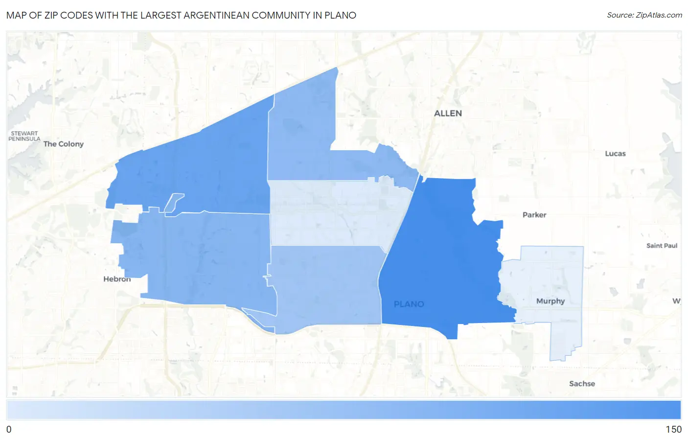 Zip Codes with the Largest Argentinean Community in Plano Map