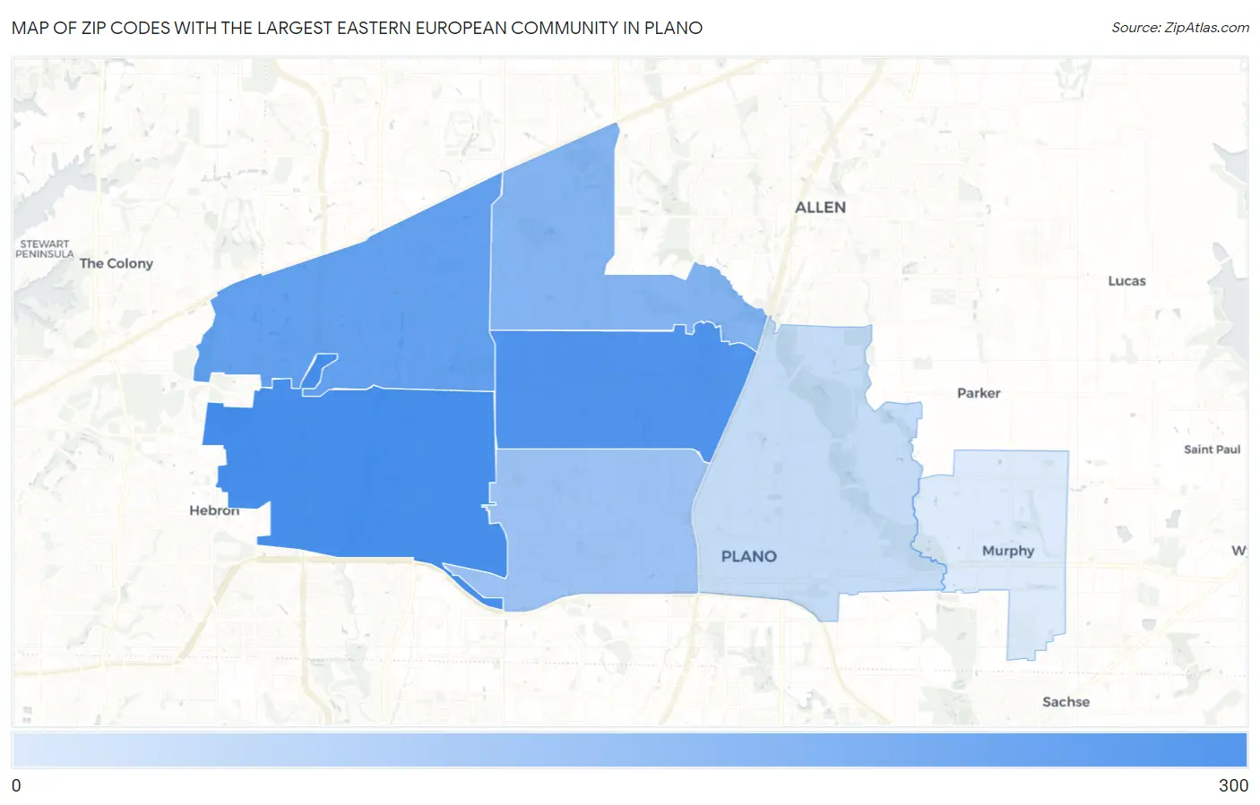 Zip Codes with the Largest Eastern European Community in Plano Map