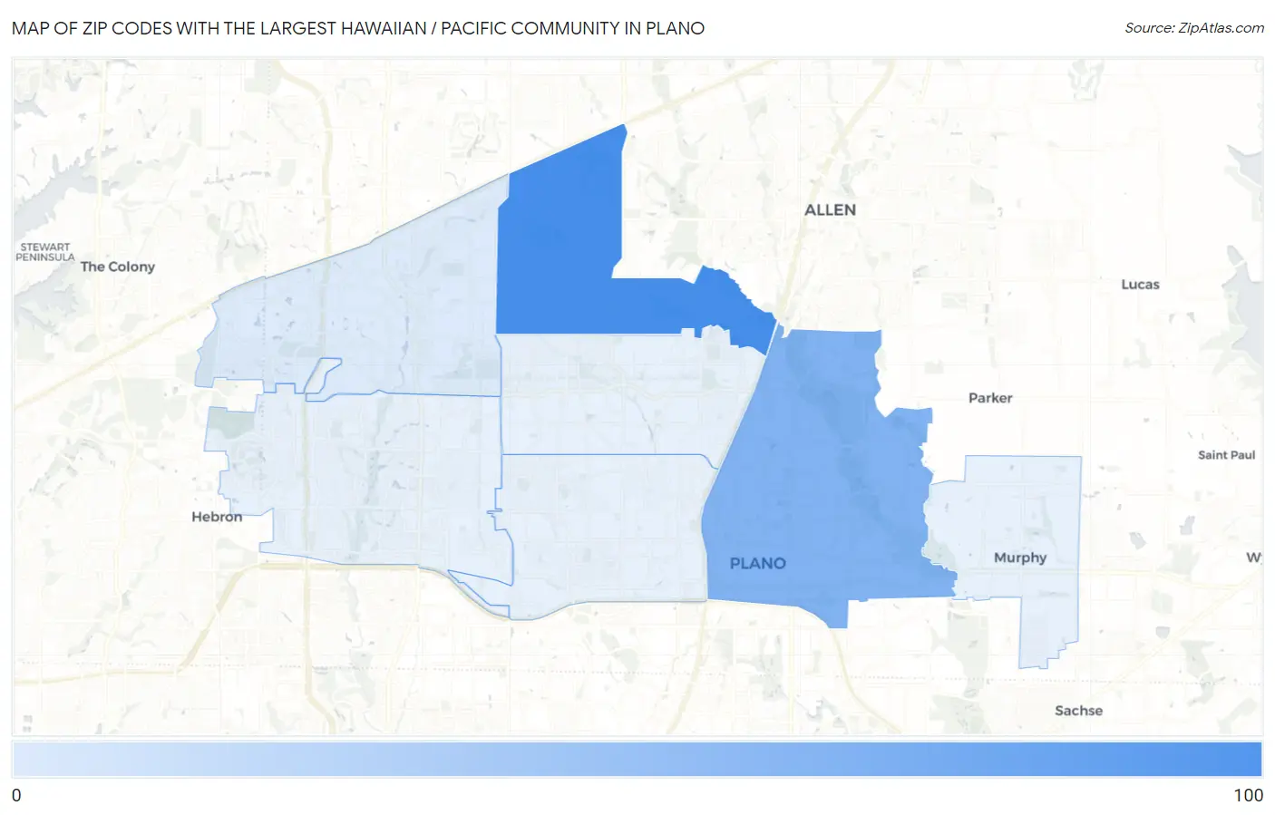 Zip Codes with the Largest Hawaiian / Pacific Community in Plano Map