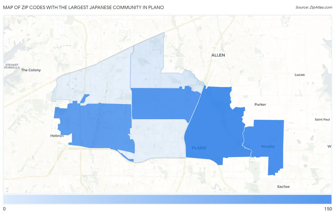 Zip Codes with the Largest Japanese Community in Plano Map