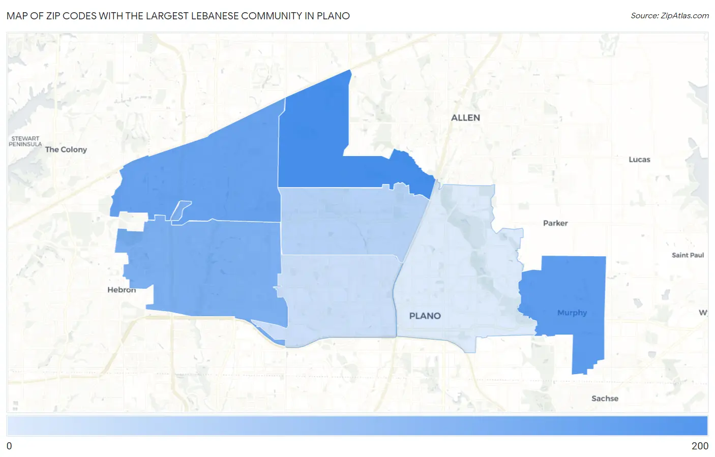 Zip Codes with the Largest Lebanese Community in Plano Map