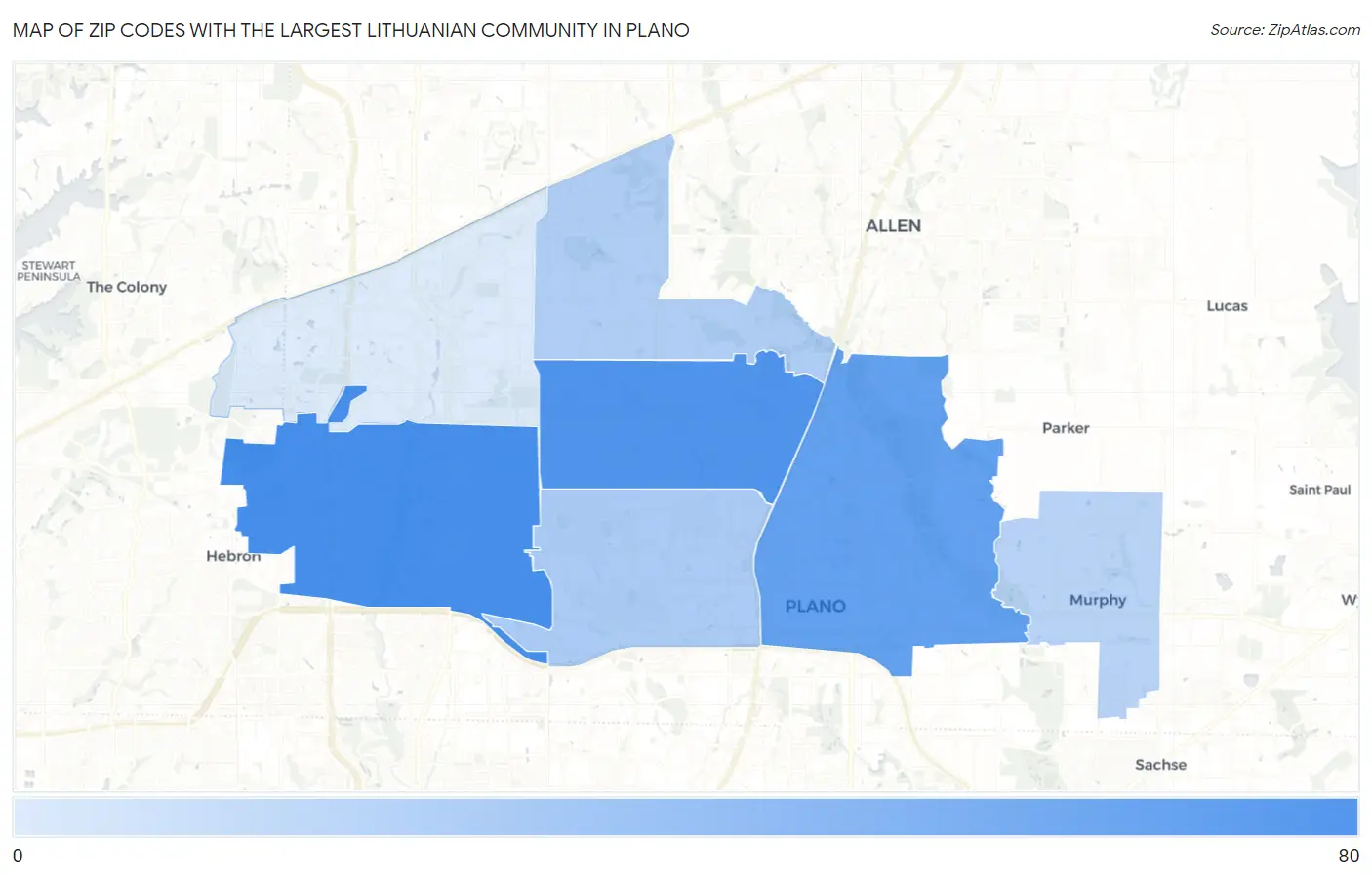 Zip Codes with the Largest Lithuanian Community in Plano Map