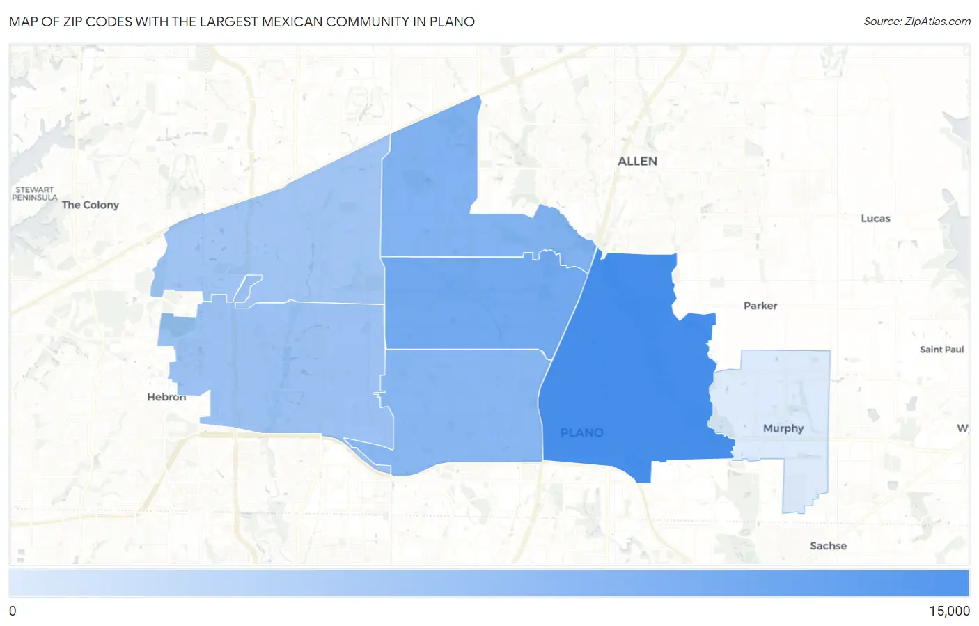 Zip Codes with the Largest Mexican Community in Plano Map