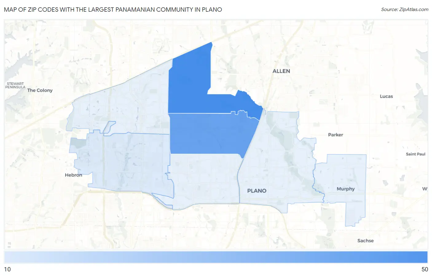 Zip Codes with the Largest Panamanian Community in Plano Map