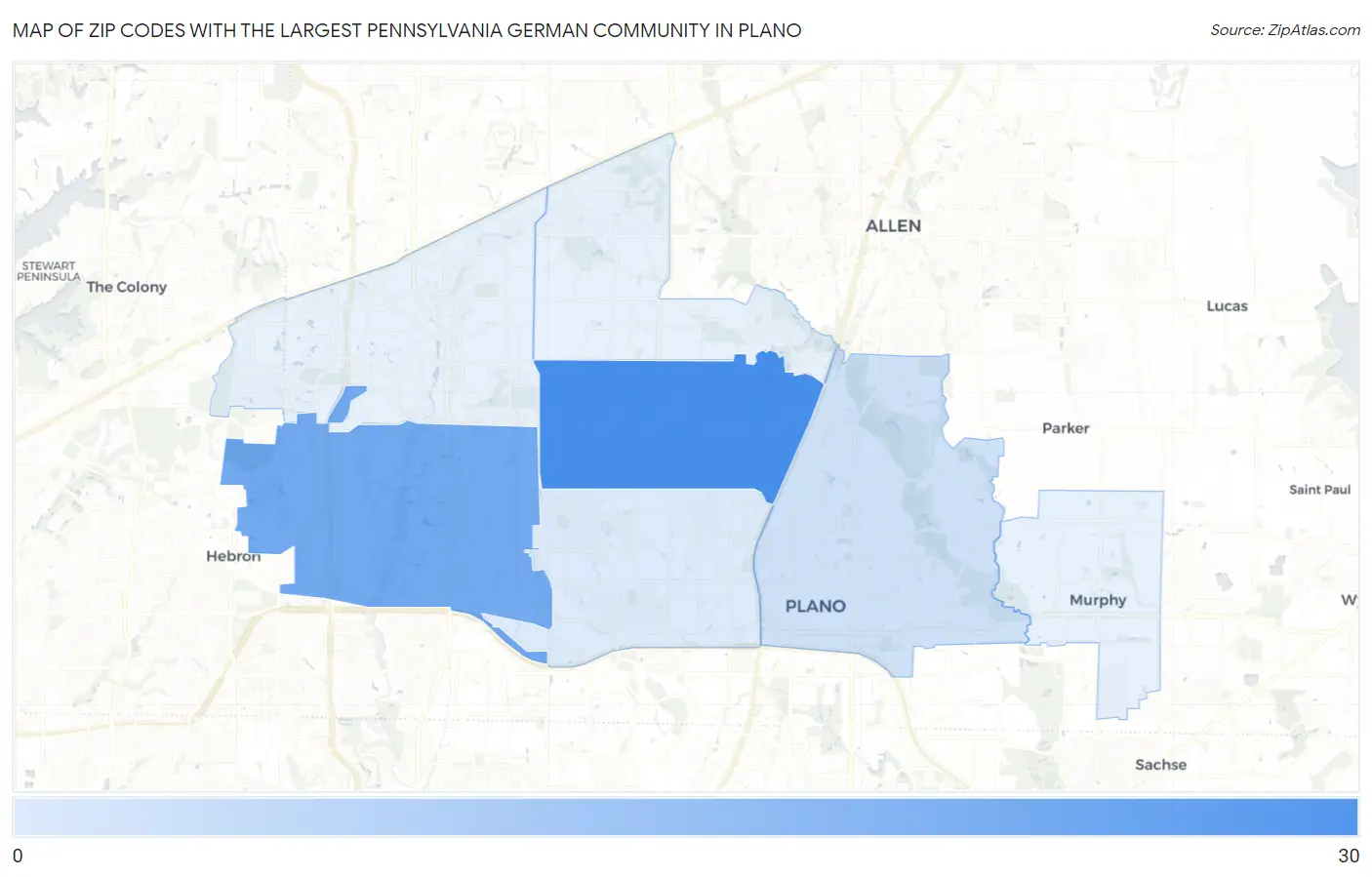 Zip Codes with the Largest Pennsylvania German Community in Plano Map