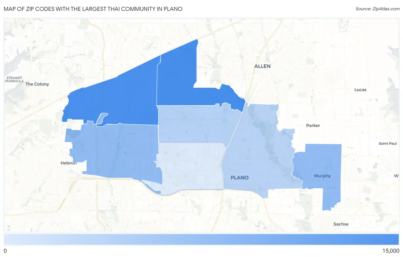 Zip Codes with the Largest Thai Community in Plano Map