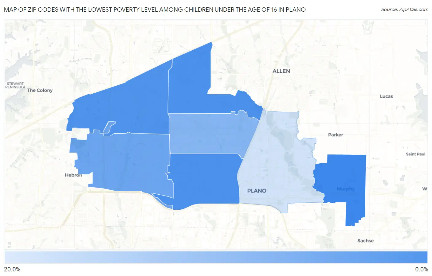 Zip Codes with the Lowest Poverty Level Among Children Under the Age of 16 in Plano Map