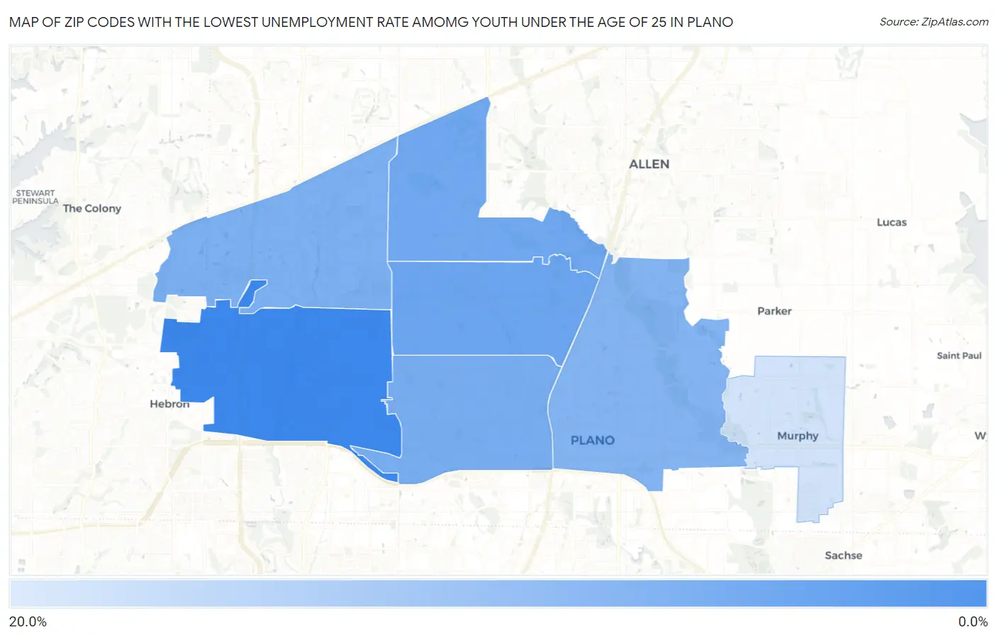 Zip Codes with the Lowest Unemployment Rate Amomg Youth Under the Age of 25 in Plano Map