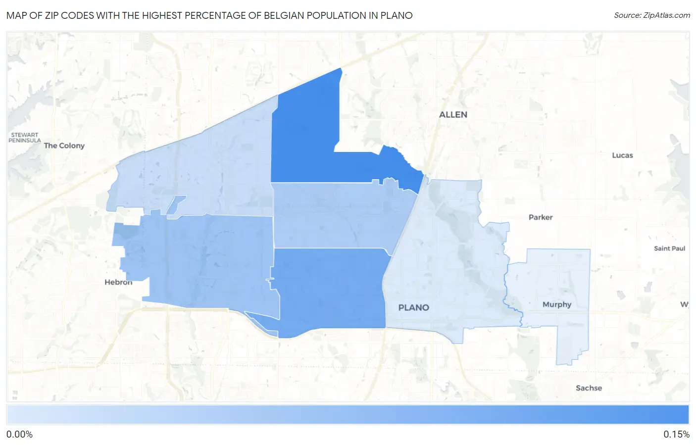 Zip Codes with the Highest Percentage of Belgian Population in Plano Map