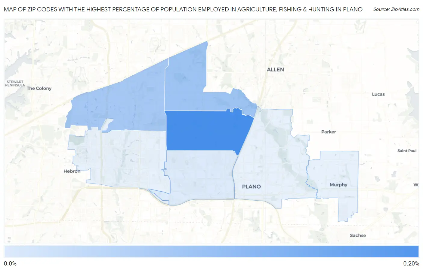 Zip Codes with the Highest Percentage of Population Employed in Agriculture, Fishing & Hunting in Plano Map